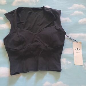 ALO yoga ribbed sweetheart short sleeve size L